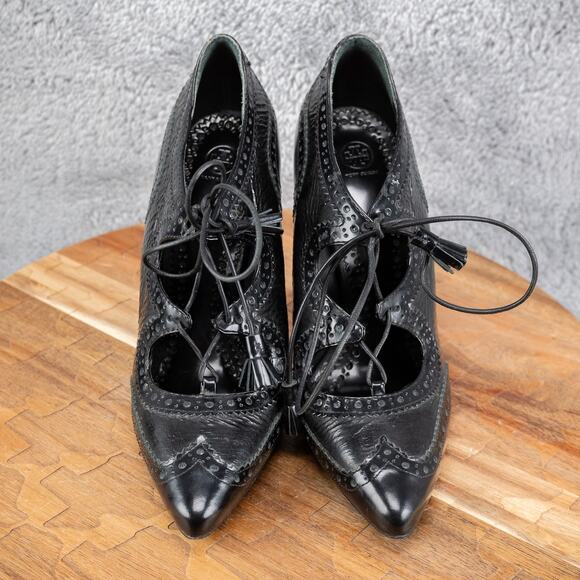 Tory Burch Hawthorn Black Oxford Brogues Tassels Patent Leather Stiletto 7.5 - Picture 2 of 7